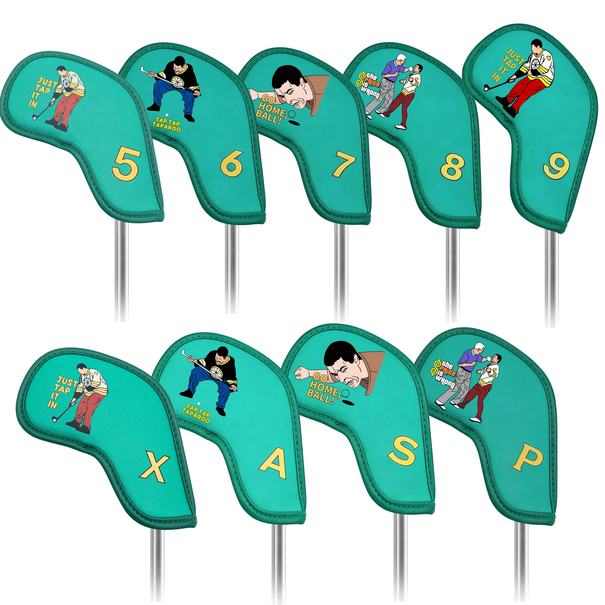 Golf Equipment Organizer - 9 Stück Golf-Eisenhüllen mit lustigem Cartoon-Design,